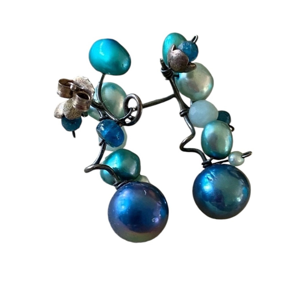 Rabinovich Baroque Pearls Blue Green Sterling Silver Earrings